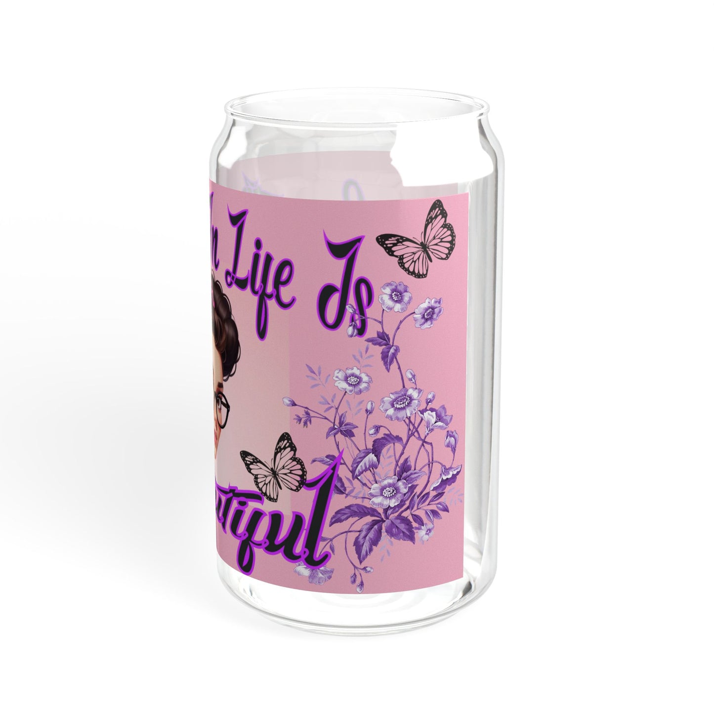 Everything in life is Beautiful Glass cup with Bamboo Lid, 16oz